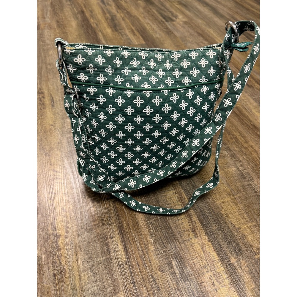 Vera Bradley Village Green White Quilted Crossbody Bag Triple Zip Hipster - Picture 14 of 16